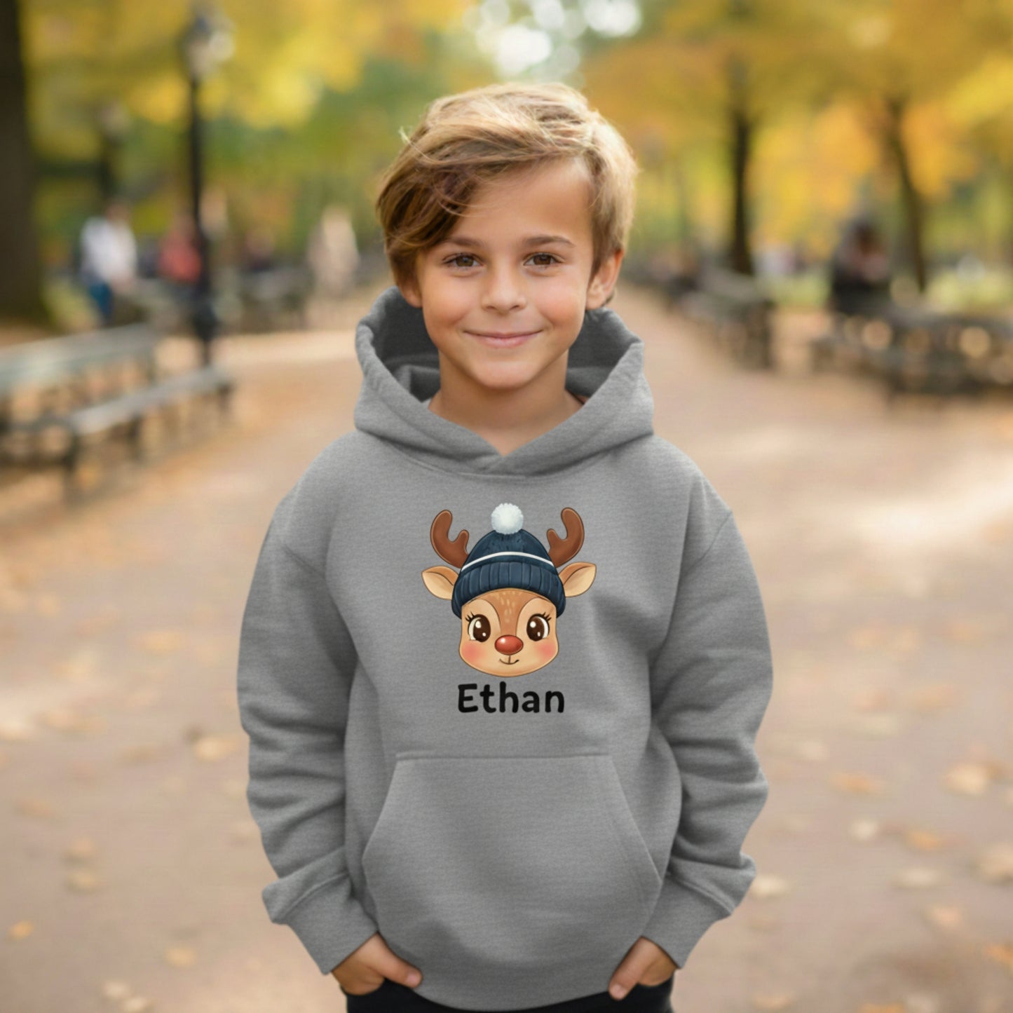 Custom Kids Christmas Reindeer Hoodie – Add Your Child’s Name 🎄🦌