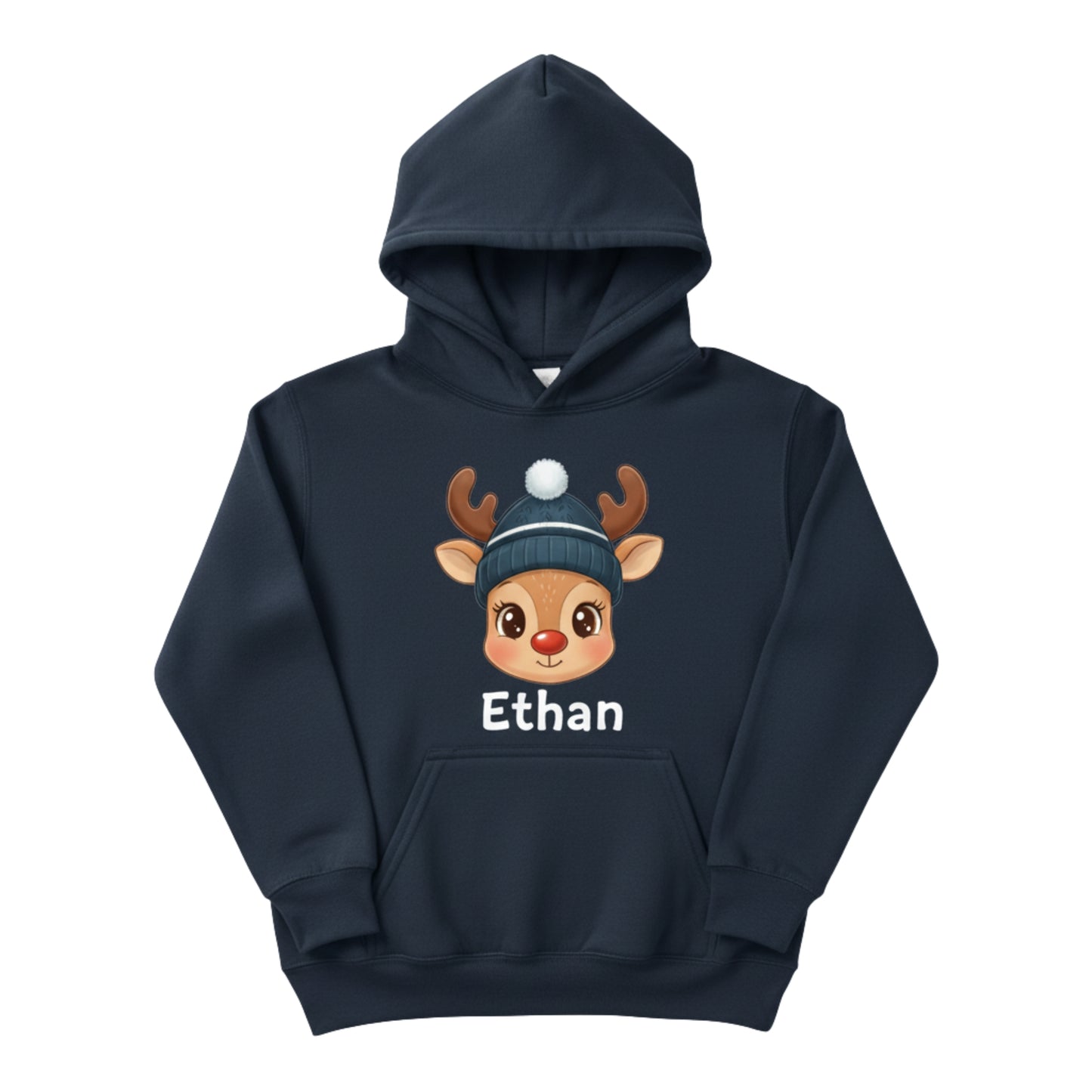 Custom Kids Christmas Hoodie - Cute Reindeer Design