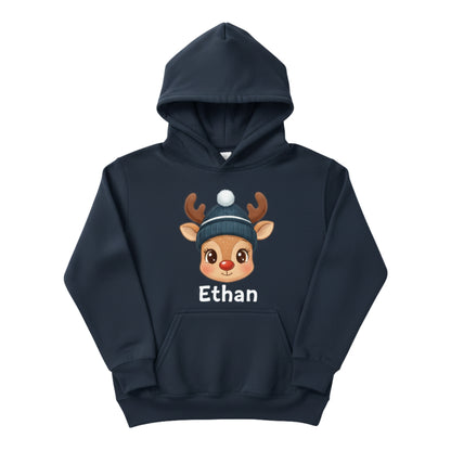 Custom Kids Christmas Hoodie - Cute Reindeer Design
