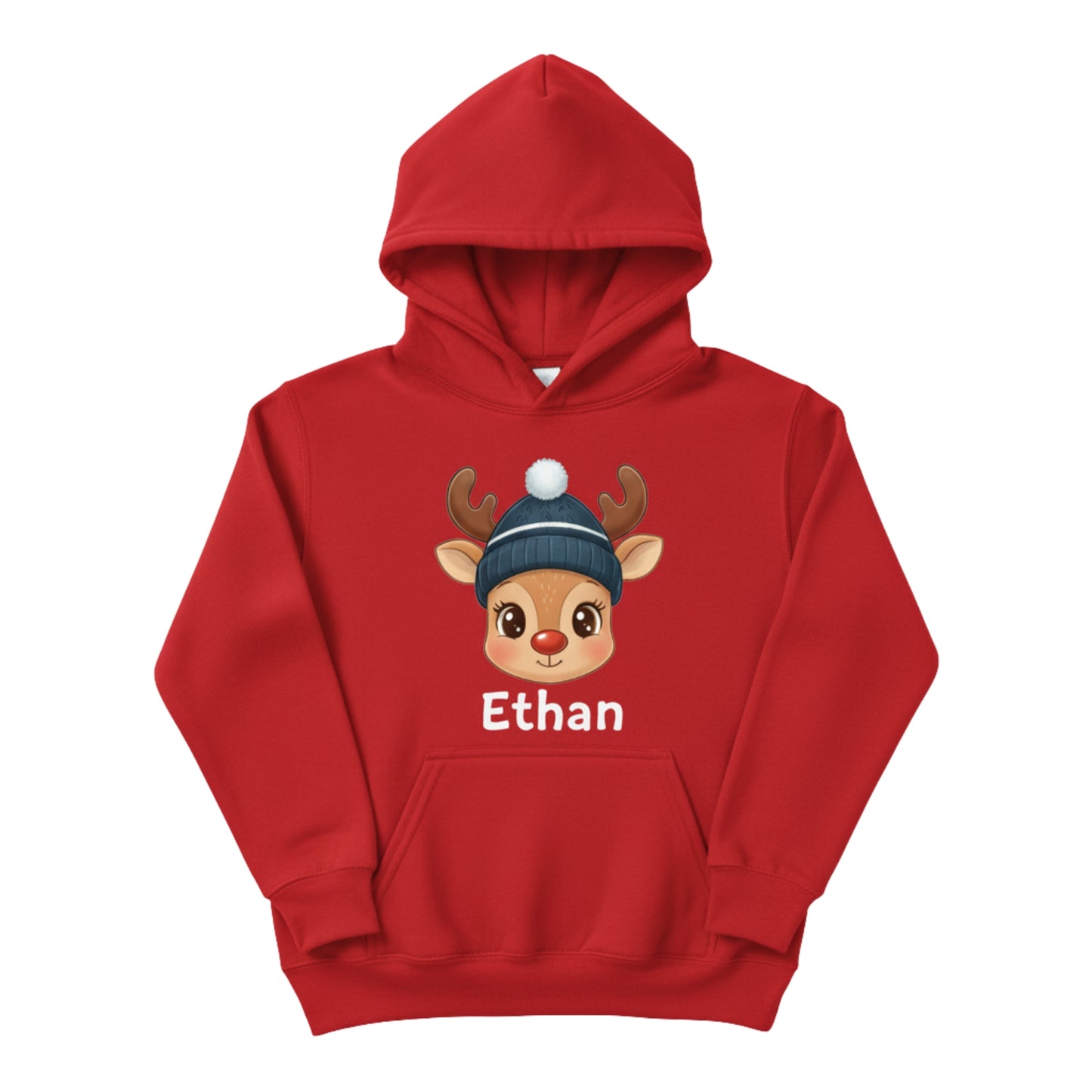 Custom Kids Christmas Hoodie - Cute Reindeer Design