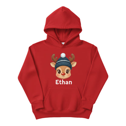 Custom Kids Christmas Hoodie - Cute Reindeer Design