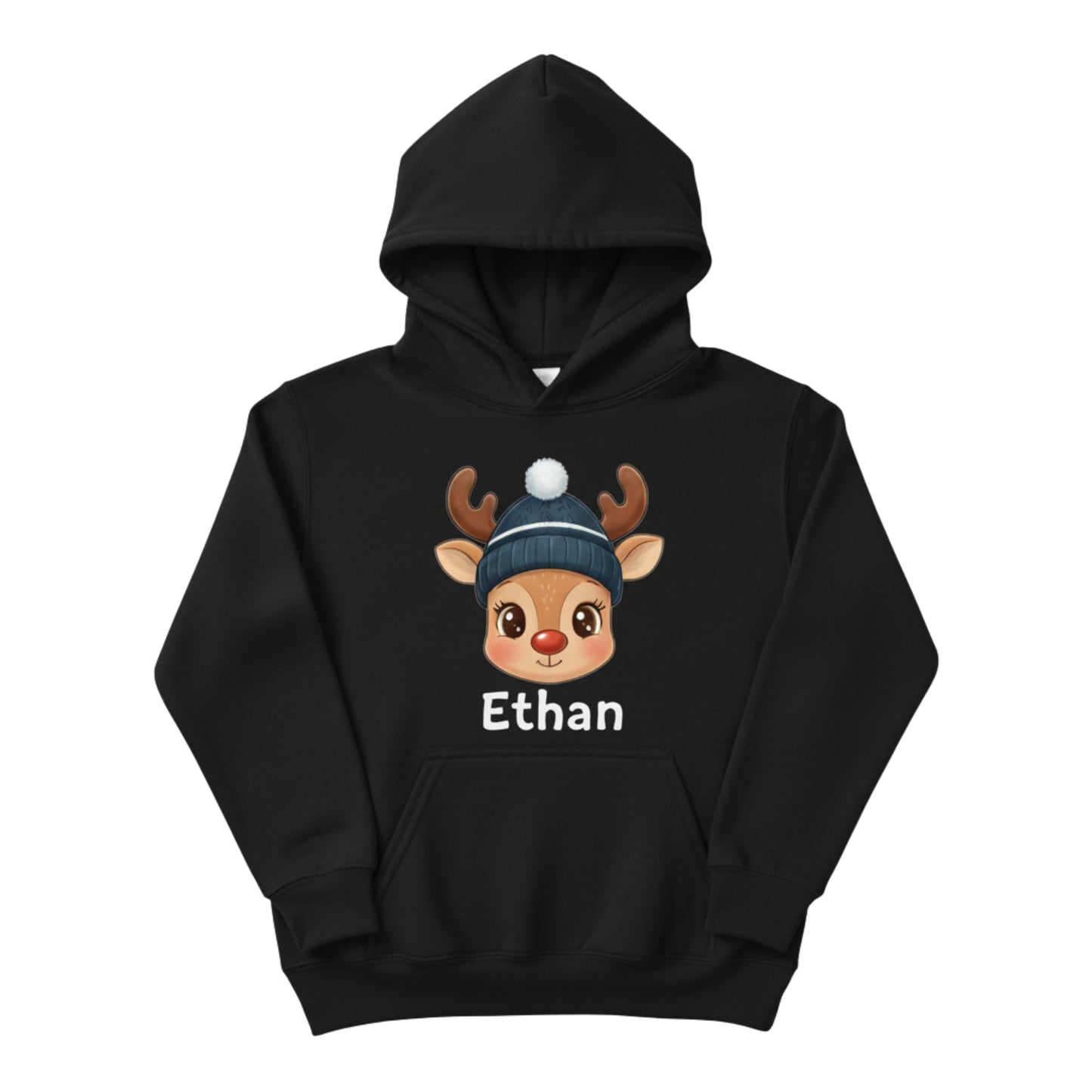 Custom Kids Christmas Hoodie - Cute Reindeer Design