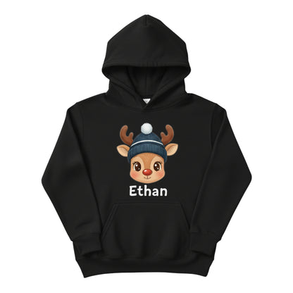 Custom Kids Christmas Hoodie - Cute Reindeer Design