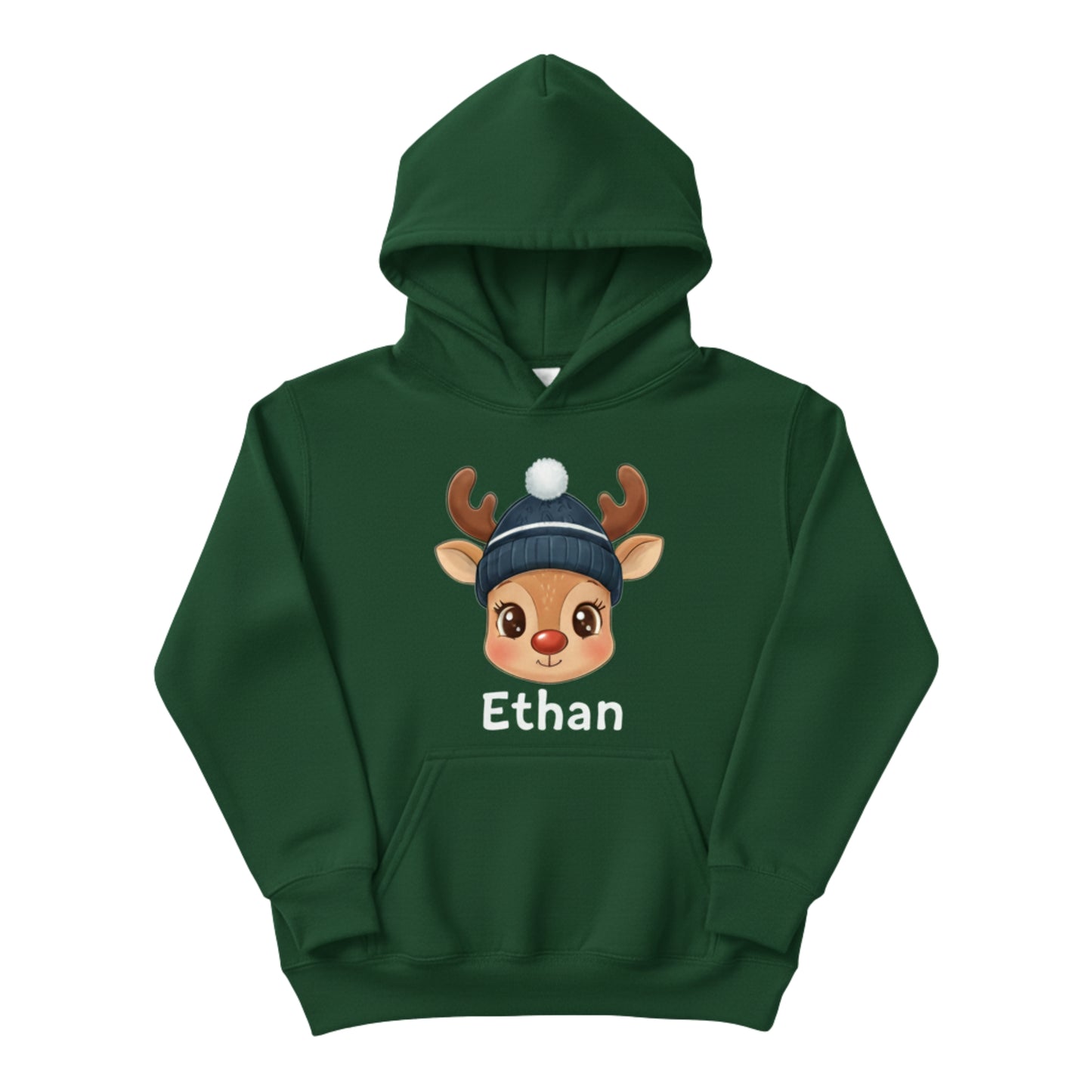 Custom Kids Christmas Hoodie - Cute Reindeer Design