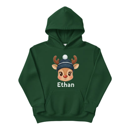 Custom Kids Christmas Hoodie - Cute Reindeer Design
