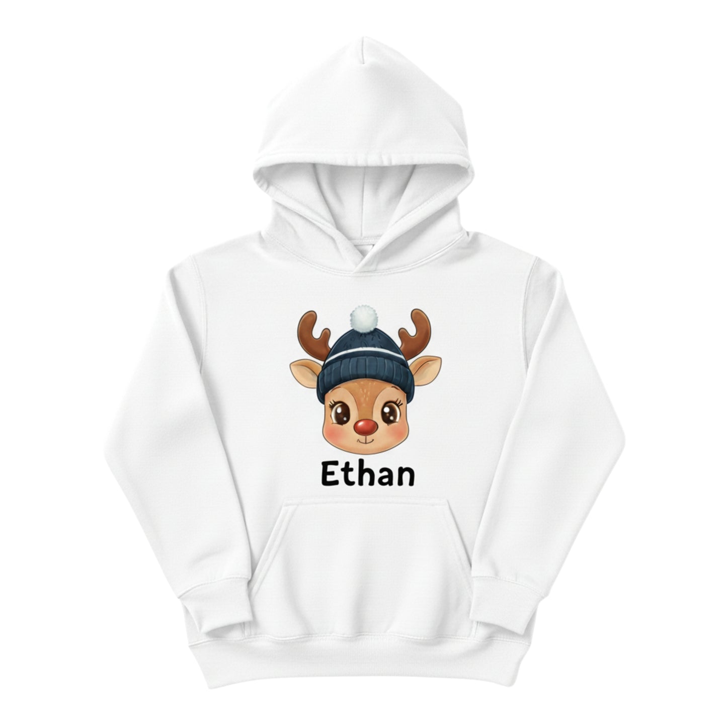 Custom Kids Christmas Hoodie - Cute Reindeer Design