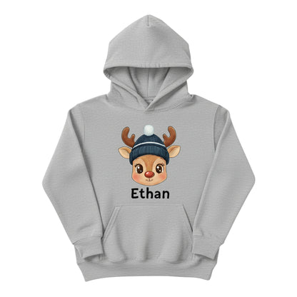 Custom Kids Christmas Hoodie - Cute Reindeer Design
