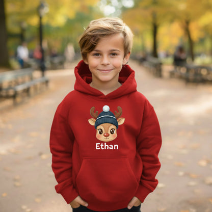 Custom Kids Christmas Hoodie - Cute Reindeer Design