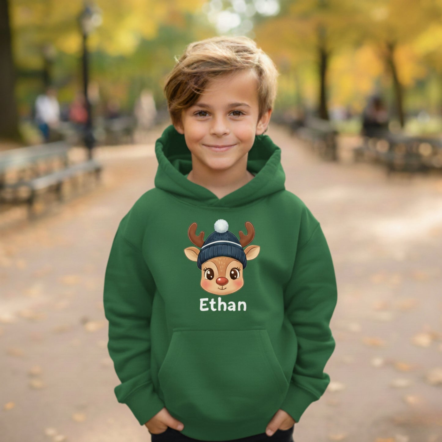 Custom Kids Christmas Hoodie - Cute Reindeer Design