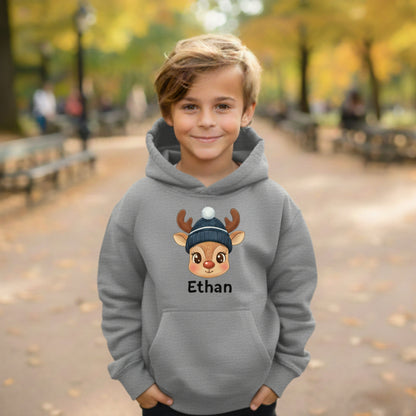 Custom Kids Christmas Hoodie - Cute Reindeer Design