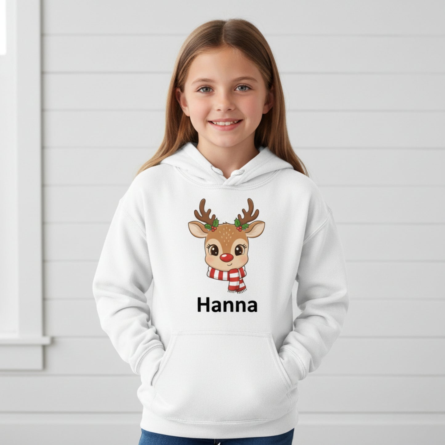 Cute Custom Reindeer Hoodie – Your Child’s Name on It! 🎁