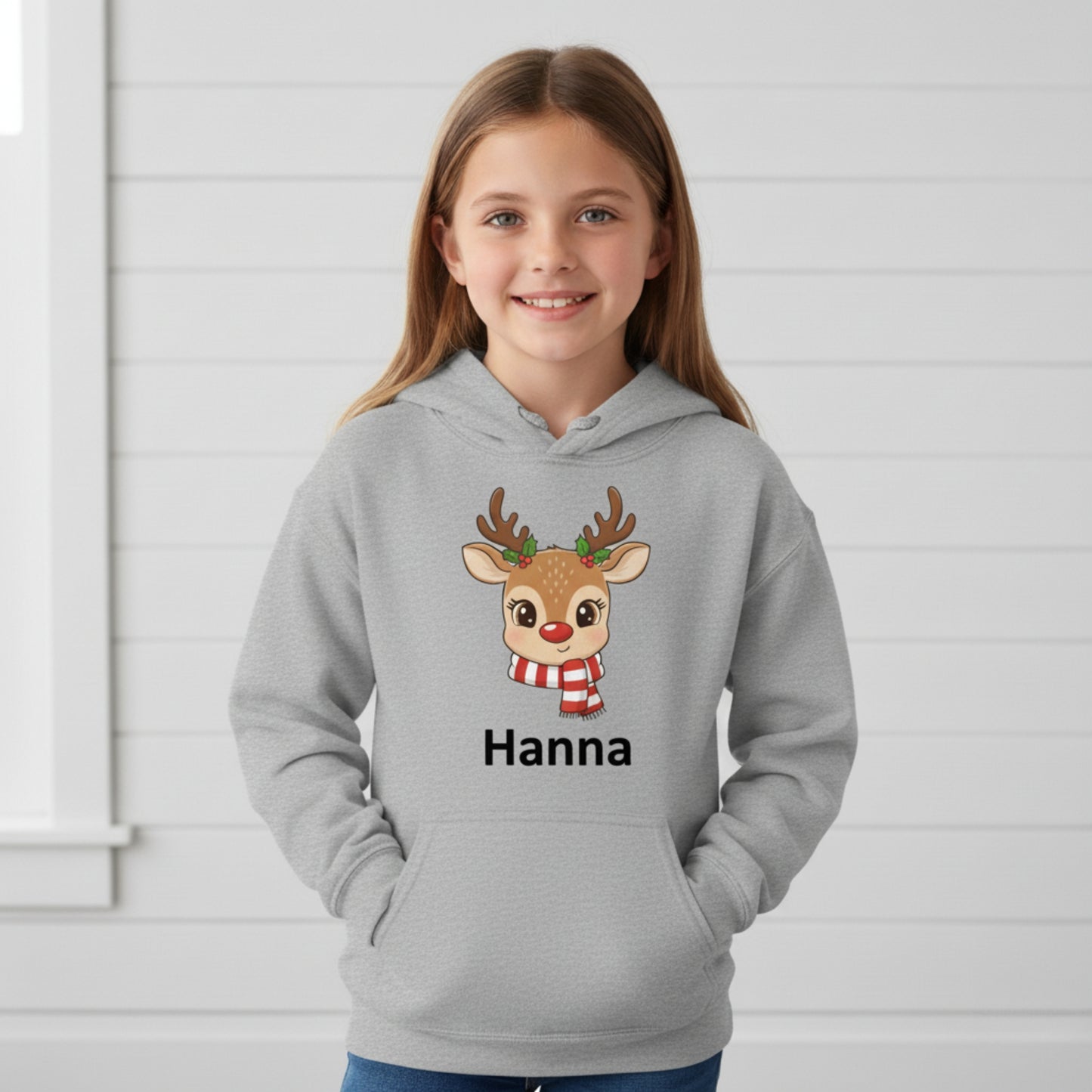 Cute Custom Reindeer Hoodie – Your Child’s Name on It! 🎁