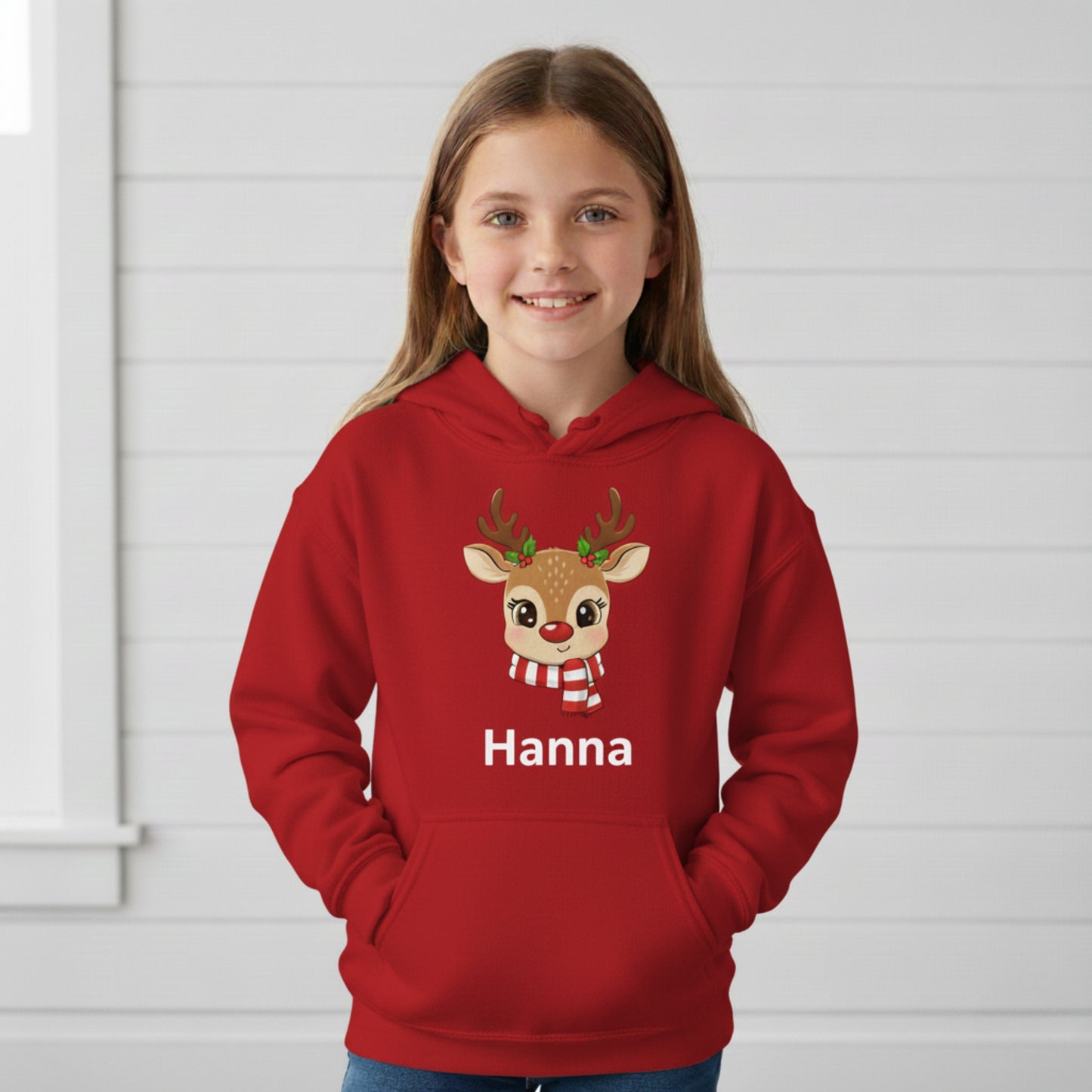Cute Custom Reindeer Hoodie – Your Child’s Name on It! 🎁
