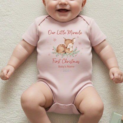 Our Little Miracle First Christmas Baby Onesie - Personalized Deer Design Bodysuit - Custom Name & Year Holiday Baby Gift 2025