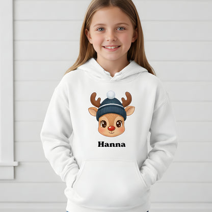 Custom Kids Christmas Reindeer Hoodie – Add Your Child’s Name 🎄🦌