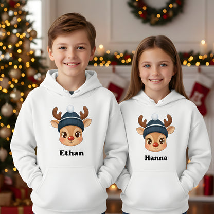Custom Kids Christmas Reindeer Hoodie – Add Your Child’s Name 🎄🦌