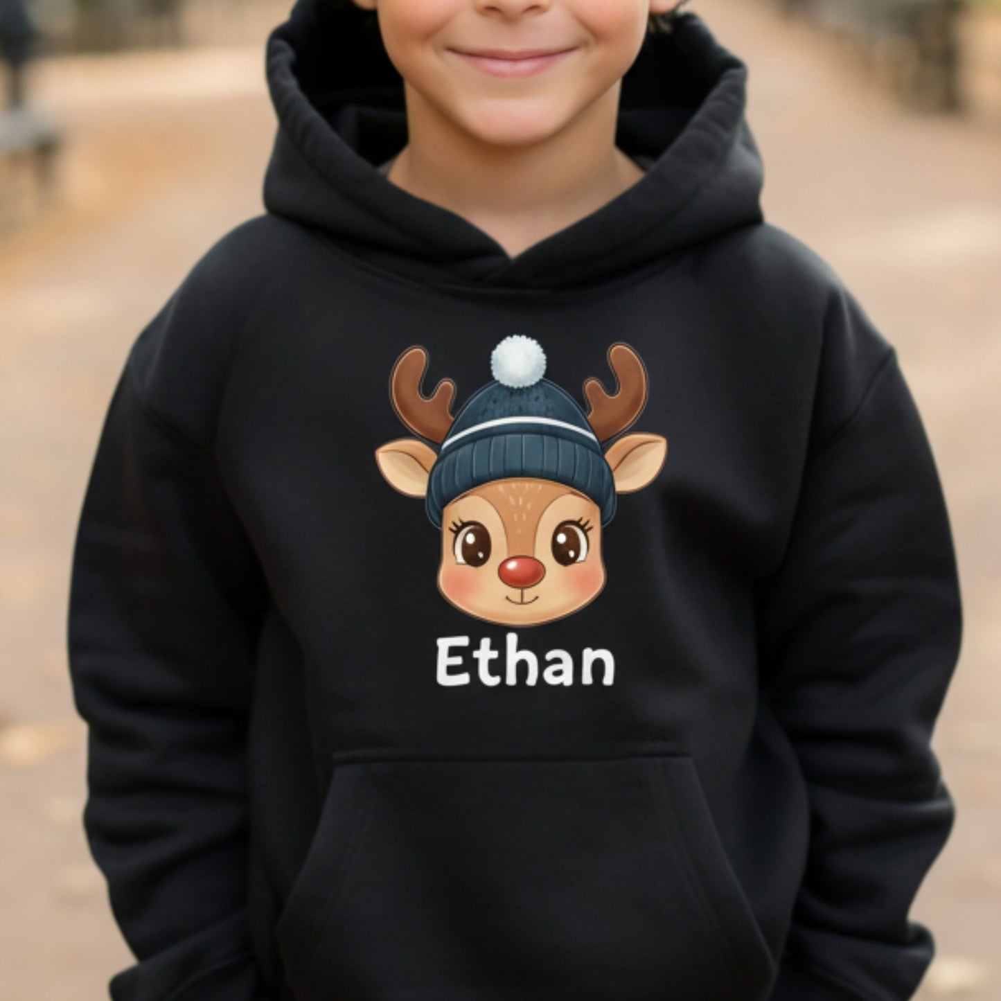 Custom Kids Christmas Reindeer Hoodie – Add Your Child’s Name 🎄🦌