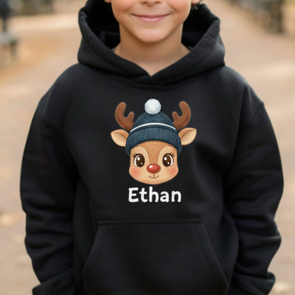 Custom Kids Christmas Reindeer Hoodie – Add Your Child’s Name 🎄🦌