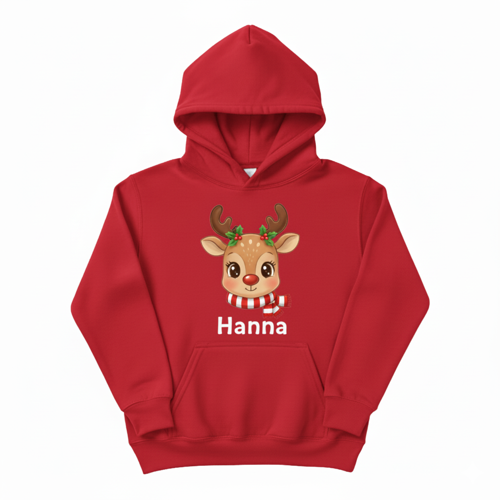 Cute Custom Reindeer Hoodie – Your Child’s Name on It! 🎁