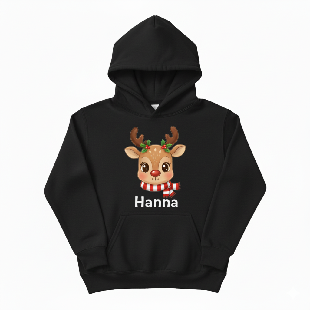 Cute Custom Reindeer Hoodie – Your Child’s Name on It! 🎁
