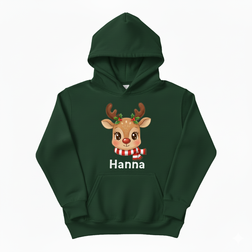 Cute Custom Reindeer Hoodie – Your Child’s Name on It! 🎁