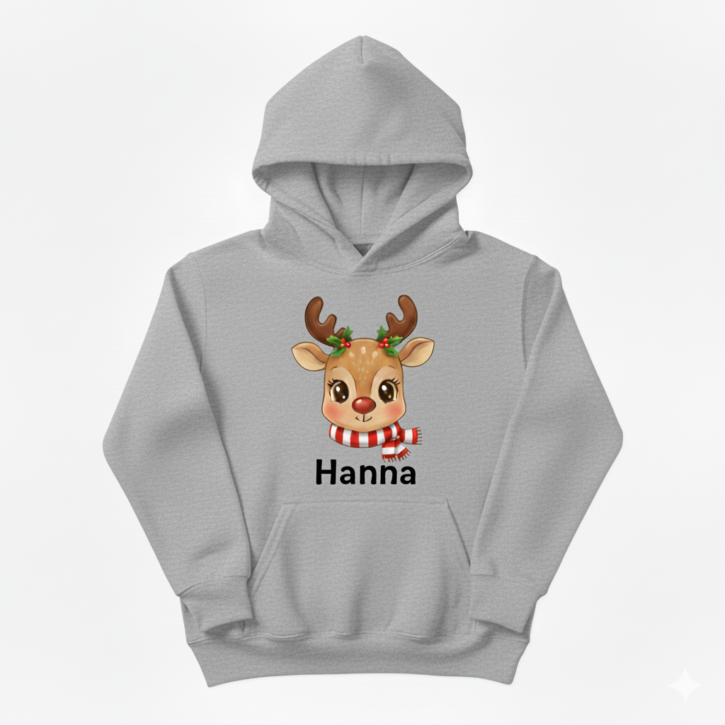 Cute Custom Reindeer Hoodie – Your Child’s Name on It! 🎁